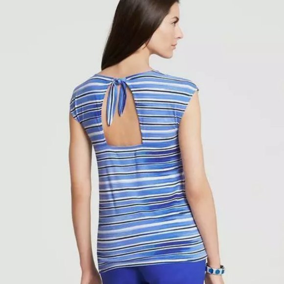 🛍️ BUNDLE ONLY | Ann Taylor navy white striped tie back top Small - Picture 1 of 14